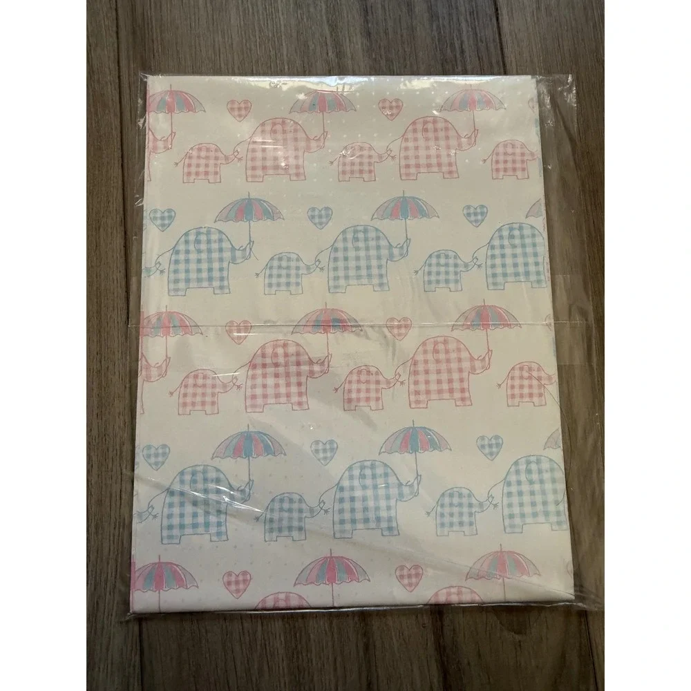 4pk Vintage American Greetings Elephant‎ Gift Wrap Pink Blue Gingham Baby Shower